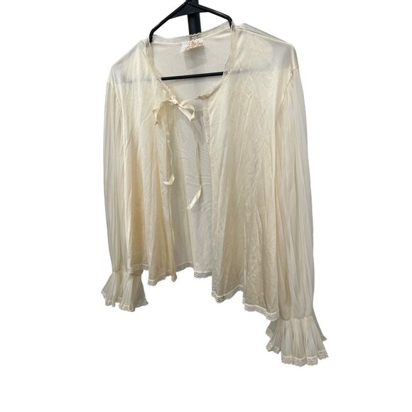 Vintage Jola Two Sheer Pleated Lace Trim Blouse Sz Medium - Picture 3 of 12